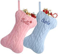 Personalized Dog Christmas Stockings,Custom Embroidered Pet Name & Bone Shape Stocking for Pet,Pink Blue Cable Knit 15.7” Large Dog Stocking for Fireplace Holiday Decor Gifts(6 Pack) by Infiher