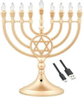 The Dreidel Company Traditional LED Electric Gold Hanukkah Menorah - Large Size 13-Inches Tall Battery or USB Powered - Includes a Micro USB Charging Cable by TheDreidelCompany