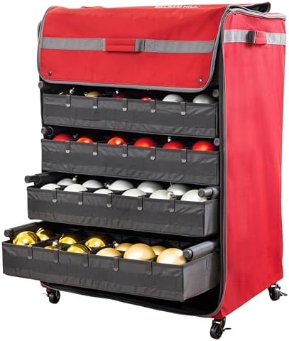 Balsam Hill Deluxe Rolling Ornament Chest - 120pc Christmas Decoration Storage with Dividers & Trays by BalsamHill