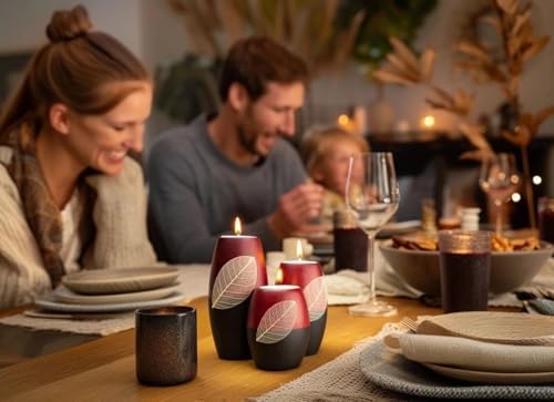 IYARA CRAFT 3 Wooden Candle Holders Decorative Candle Holders with Beauty Decor Dry Leaf – Intricate Details – Matte Wood Finish – Ideal for Modern & Rustic Settings 2 Tones, red, Black (Rugby Shape) - Image 5