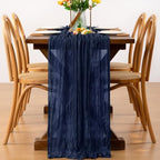 Navy Blue Cheesecloth Table Runner Boho Wrinkled Gauze Table Runners - Image 4