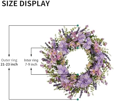 Purple Hydrangea Wreath for Front Door, 22 Inch Spring Wreath with Lavender & Artificial Flowers, Berry and Grain Accents, Rustic Farmhouse Floral Wreath for Outdoor Porch Indoor Home Decor - Image 2
