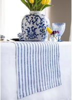 Solino Home 100% Pure Linen Table Runner, 14 x 132 in, Navy, Amalfi Stripe - Image 2