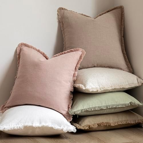 Foindtower Decorative Linen Fringe Throw Pillow Covers 22×22 Light Pink - Image 6