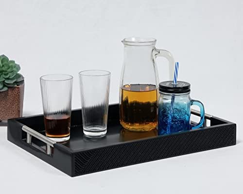 Serving Tray with Polished Metal Handles, 16.5''x12'' Rectangle Coffee Table Tray, Modern Decorative Tray, Large Ottoman Tray, Perfect for Storage and Display (Black) - Image 2