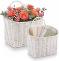 84ECO Set of 2 White Woven Paper Rope Hanging Baskets for Organizing, Front Door, Mail, Flowers by 84ECO
