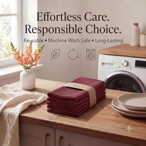 Urban Villa Cloth Napkins 100% Cotton Dinner Napkins Highly Absorbent 20x20 Inches (Set of 12) Maroon Colour Reusable Washable Soft Durable Premium Napkins Ideal for Home Wedding Parties - Image 7
