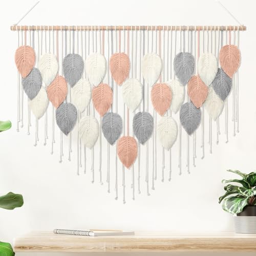 Large Macrame Wall Hanging Boho Leaf Feather Woven Tapestry 51.5"WX33.5"L by AlynsehomCreateaBetterLife