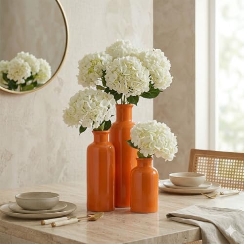 Ceramic Vase Set - 3 Orange Small Vases, Farmhouse Country Flower Vase Home Decor, Living Room Decoration, Table Decoration, Fireplace Decor, and Entrance Decorations Centerpieces - Image 3