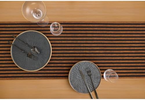 Solino Home 100% Linen Table Runner, 14 x 60 in, Pumpkin and Black Striped - Image 4