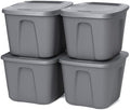 HOMZ 4-Pack Durable Molded Bin, Plastic Storage Containers w/Lids, 10 Gallon, Silver - Stackable Organizer Totes and Boxes for Bedroom, Kitchen, and Garage Organization by Homz