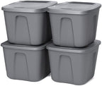 HOMZ 4-Pack Durable Molded Bin, Plastic Storage Containers w/Lids, 10 Gallon, Silver - Stackable Organizer Totes and Boxes for Bedroom, Kitchen, and Garage Organization by Homz