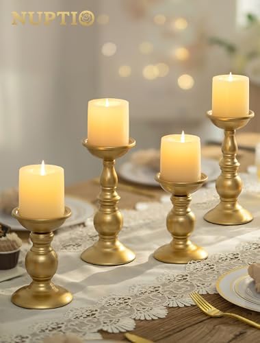 NUPTIO Gold Pillar Candle Holder: Brass Tall Stand for 3" Candles - Image 3