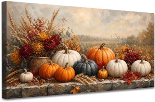 WAXWHELK Pumpkin Fall Canvas Wall Art, Autumn Thanksgiving Harvest Painting Pictures Rustic Farmhouse Artwork for Kitchen Living Room Bedroom Home Decor (16"x32") by Unknown
