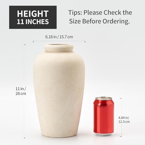 Emotionally Grounded Vase, Vaseking Large Ceramic Rustic Vase, 11 inch Minimalist Decorative Farmhouse Tall Vases for Home Decor, Living Room, Enterway, Table Decoration, Fossil - Image 2