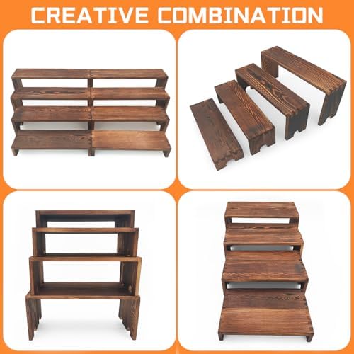 8 Piece Large Display Wooden Stand, Wood Racks Decorative, Cupcake Stands Cologne Perfume Organizer Dessert Showcase Items (Charcoal Brown) - Image 6