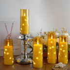 Flameless Candles,with Embedded Star String, Battery Operated Candles Flickering LED Pillar Candles with Remote Control and Timer, Home Decoration Add a Warm and Romantic Atmosphere，Set of 7 (Gold) - Image 3