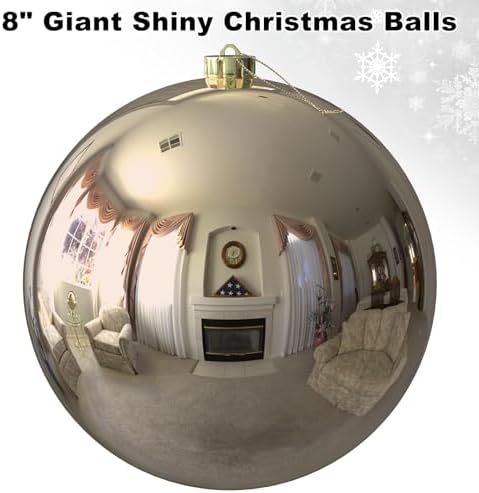 Champagne Gold 8.0" Extra Large Christmas Ornaments - Christmas Tree Decoration Balls Shatterproof Hanging Shiny Balls for Birthday Holiday Wedding Decorations Set of 2pcs - Image 2