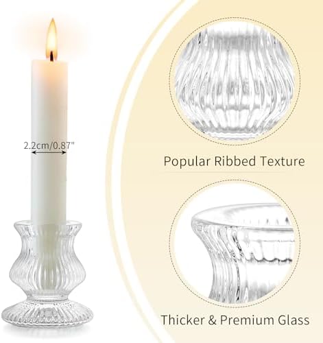 Romadedi Small Ribbed Glass Taper Candle Holder, Clear, Pack of 20 - Image 7