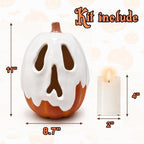 Halloween Decorations - 11" H Resin Ghost Pumpkin with Flameless Candle for Indoor Outdoor - Cute Spooky Decoration Tables Centerpieces Halloween Decor for Porch Home Front Door Mantel - Image 2