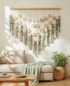 Macrame Leaf Wall Hanging Fake Eucalyptus Decor with 2-Piece Wood Slices Wall Decor Large for Bathroom Bedroom Kitchen, Artificial Wall Hanging Plants，Boho Wall Art - Image 7