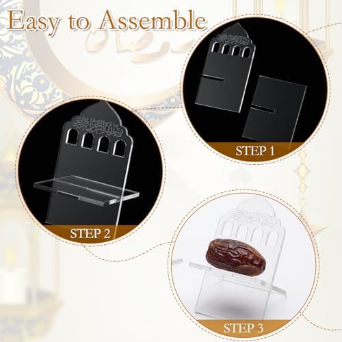 Potchen 12 Pack Ramadan Date Holders Acrylic Glass Bismillah Islamic Calligraphy Date Stands Home Table Centrepiece Decorations for Eid Ul Fitr Fasting Ramazan Adha Gifts Party Favors(Dome,Clear) - Image 4