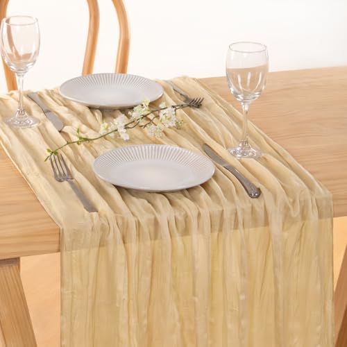 Champagne Cheesecloth Table Runner Farmhouse Fall Table Runner 10ft, 8 Pack - Image 2