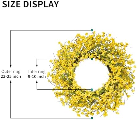 24 Inch Spring Wreath for Front Door, Artificial Yellow Forsythia Flower Grapevine Wreath for All Seasons - Farmhouse Indoor Outdoor Decor for Porch, Wall, Easter & Summer - Image 2