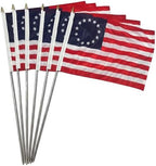 JRED Betsy Ross 13 Stars American Flags on Stick 6 Pack, 12x18 Inch 250 Anniversary Handheld US Flags with Retractable Stainless Steel Pole Safety Spear Top for 4th of July by Home