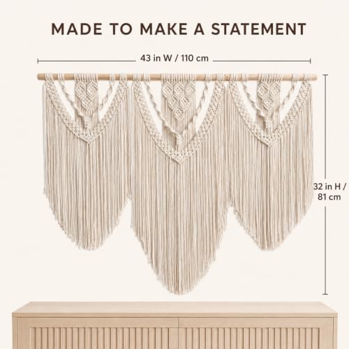 oiikain Large Macrame Wall Hanging, Boho Tapestry Wall Decor, 43 x 32 Inch - Image 2
