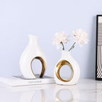 Ceramic Vase Set of 2 for Home Decor, White and Gold Abstract Intertwined Sculptural Vases, Decorative Pottery Centerpiece for Living Room, Dining Table or Entryway, Minimalist Art Decor Gift - Image 4