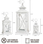 3PCS (20’’&13’’&9’’) Lanterns Decorative Indoor & Outdoor, Vintage White Metal Frame Candle Holders for Front Porch, Patio, Pathway, Balcony, Garden, Yard Decor, Halloween Christmas Decorations - Image 4
