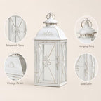 TRIROCKS Elegant Vintage Lantern - Decorative 13.5'' Metal & Glass Candle Holder - Perfect for Indoor & Outdoor Use, Patio, Garden, Parties - Sophisticated White & Gold Brushed Finish - Image 2