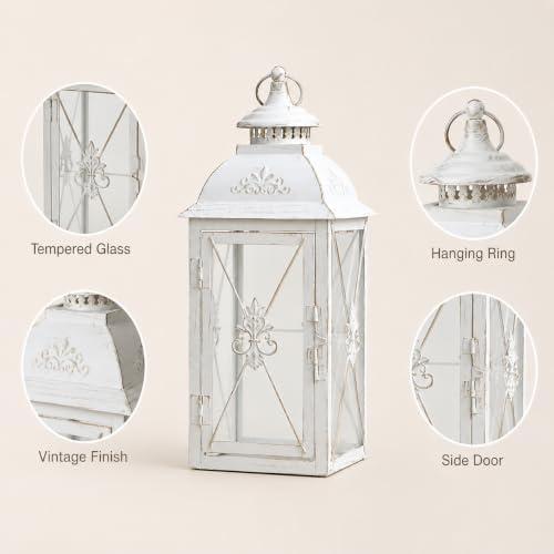 TRIROCKS Elegant Vintage Lantern - Decorative 13.5'' Metal & Glass Candle Holder - Perfect for Indoor & Outdoor Use, Patio, Garden, Parties - Sophisticated White & Gold Brushed Finish - Image 2