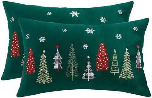 16x26 Pillow Covers Set of 2 Christmas Trees Embroidery Decor by Tosleo