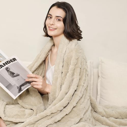 Aganear Fleece Throw Blanket for Bed Couch 90"x108" Khaki - Image 4