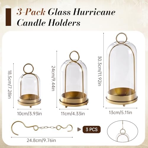 12"&9"&7" Hurricane Glass Candle Holders, Hurricane Holder with Metal Base - Image 3