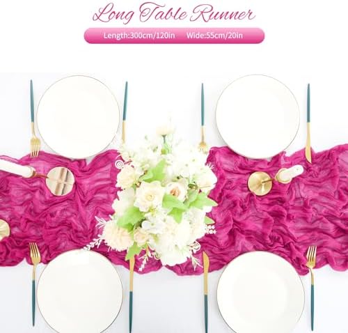 20 Pack Hot Pink Cheesecloth Table Runner 120 Inch 10FT Rustic Boho Gauze Cheese Cloth Table Runner for Wedding Party Baby Shower Thanksgiving Christmas Decoration - Image 5