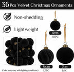 XmasExp 36PCS Velvet Christmas Ornaments Set Mixed Flocked Balls Ornaments Shatterproof Christmas Tree Decorations for Holiday,Party,Home（Black） - Image 2