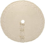 Sattiyrch Knit Christmas Tree Skirt – Classic Cable Knit Tree Base Wrap with Tie Closure – Cozy Holiday Décor for 7.5–9 ft Christmas Tree (White,48in) - Image 2