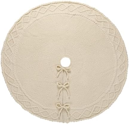 Sattiyrch Knit Christmas Tree Skirt – Classic Cable Knit Tree Base Wrap with Tie Closure – Cozy Holiday Décor for 7.5–9 ft Christmas Tree (White,48in) - Image 2