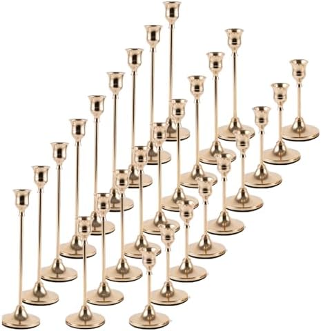 27 pcs Gold Candlestick Holders Set, 3 Sizes Metal Taper Candle Holders Weighted with Anti-Slip Pad, Vintage Finish Candle Sticks for Wedding Centerpieces, Christmas Mantel, Fireplace & Table Decor by Unknown