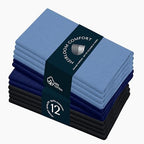 Multi Color Cloth Napkins 17x17 Inch - Set of 12 - Soft, Absorbent - 100% Cotton, Hotel Quality Napkin for Table, Dinner, Weddings, Everyday Dining - Sky Blue, Indigo Blue, Black by HEIRLOOMCOMFORT