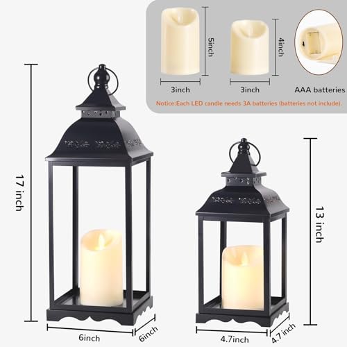 Decorative Candle Lanterns Set of 2, Black Metal for Indoor & Outdoor - Image 2