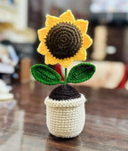 Divyakosh Handmade Crochet Flowers Potted Plant - Set of 1, Hand Woven Sunflowers Daisy Knitted Potted, Flower for Car Dash Decoration, Table Decor, Home Decora by Divyakosh