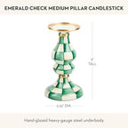 MACKENZIE-CHILDS Enamel Pillar Candlestick, Cute Candle-Holder Decor, Medium, Green-and-White Emerald Check - Image 2