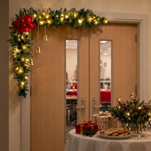 Christmas Door Decorations with LED Light, Poinsettias, Pinecones - Image 5
