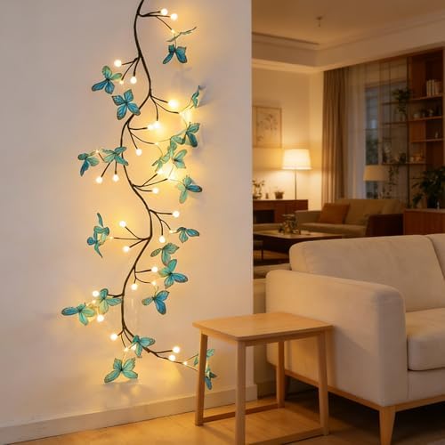 Blue Butterfly LED Tree Branch Lights for Wall, Butterfly Vine Lights for Bedroom with 72 LED Flower String Lights and USB Powered,8Lighting Modes for Indoor Window Wedding Decor (63in) by Garayma