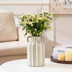 SURE YUESI Grey Ceramic Vase with Handles, Modern Farmhouse Striped Decorative Vase, 9.1" Art Deco Tall Flower Vases for Pampas Grass, Shelf Decor, Dining Table Centerpiece, Living Room Home Decor - Image 6
