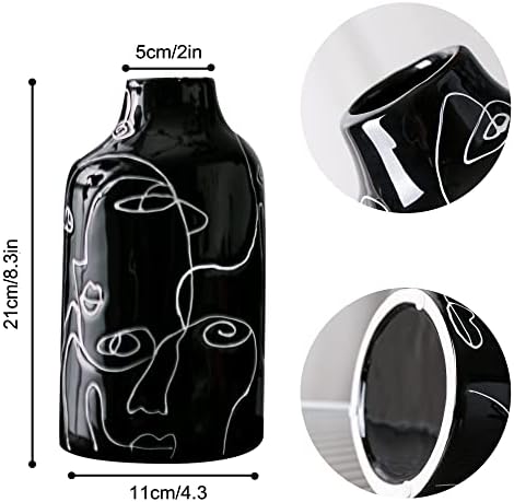 Kimdio Ceramic Vase Set, 2pcs Black and White Abstract Irregular Design Flower Vases, Modern Home Decor Living Room Decor Minimalist Decorative Vase for Pampas Grass - Image 4